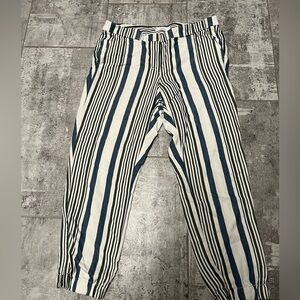 LOFT Fisherman Core SZ 10 Blue White Striped Jogger Elastic Ankle Pants Relaxed